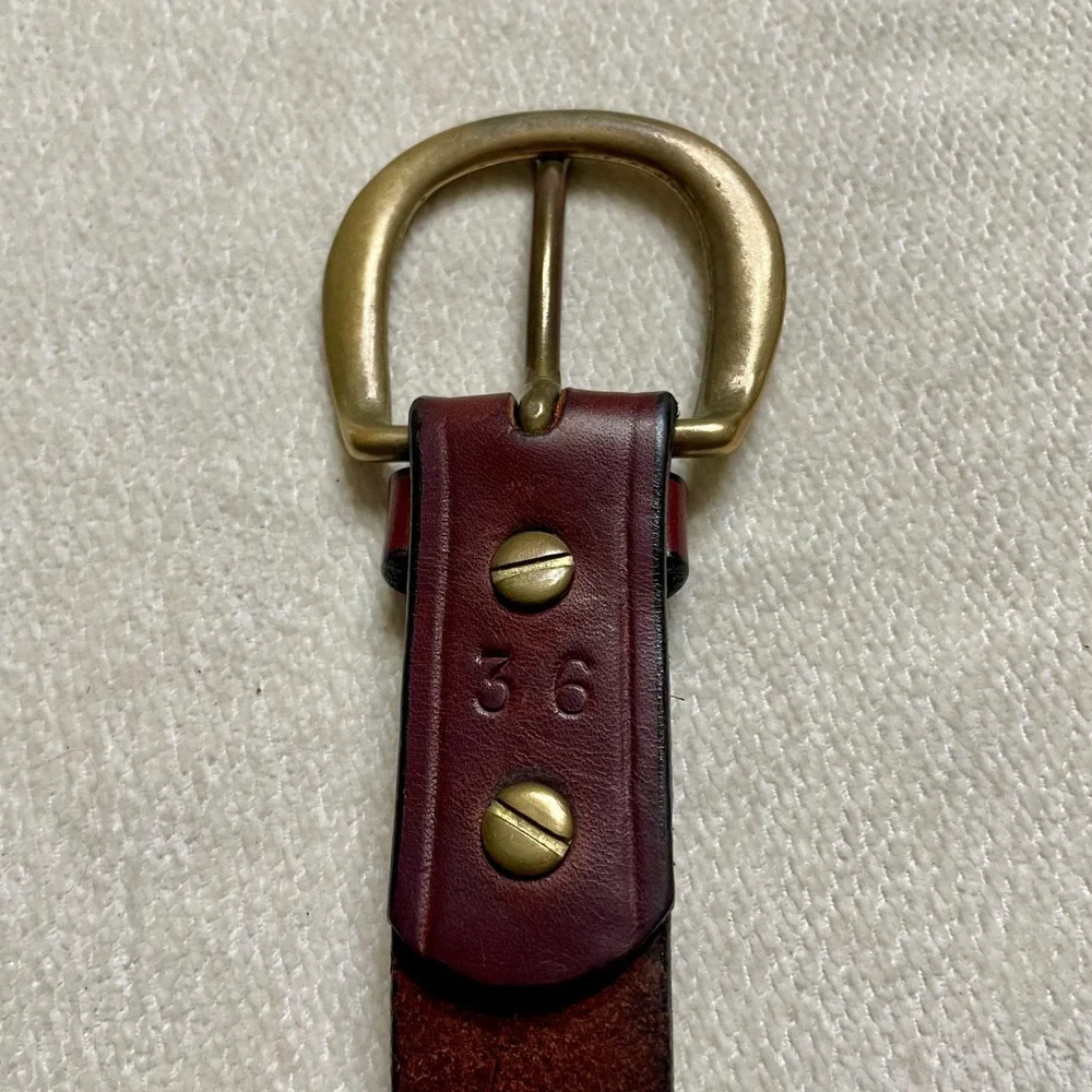 Vintage Oxblood Harness Leather Belt Brass Horseshoe Buckle Size 36 1.25